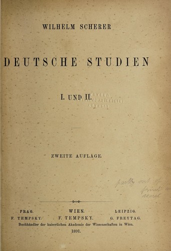 Deutsche Studien I. und II by Wilhelm Scherer cover