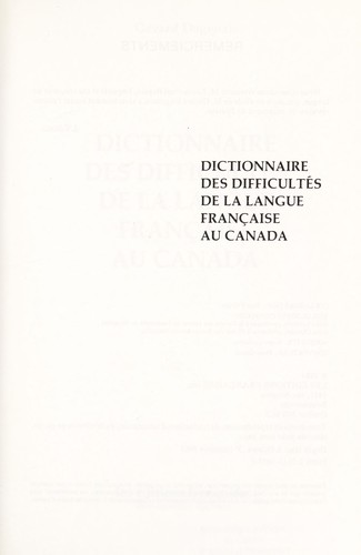 Dictionnaire des difficultés de la langue française au Canada by Gérard Dagenais cover