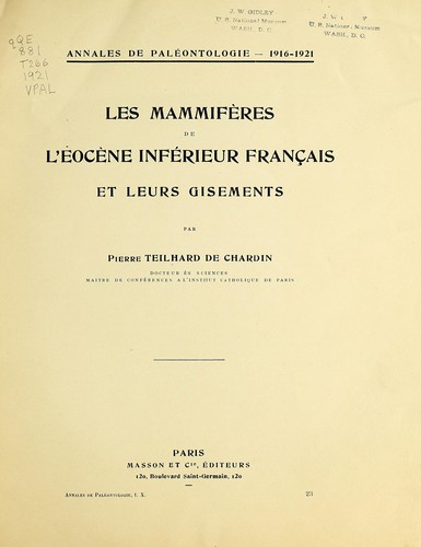 Les mammifères de l'éocène infériuer français et leurs gisements by Pierre Teilhard de Chardin cover