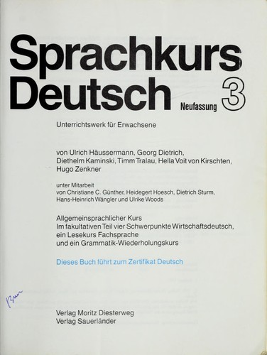 Sprachkurs Deutsch by Haussermann, Dietrich., Gunther, Kaminski, Woods, Zenkner cover
