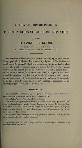 Sur la torsion du pédicule des tumeurs solides de l'ovaire