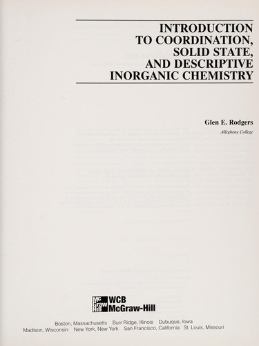Introduction to coordination, solid state and descriptive inorganic chemistry
