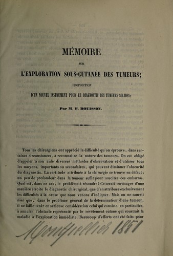 Mémoire sur l'exploration sous-cutanée des tumeurs