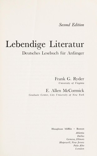 Lebendige Literatur by Frank Glessner Ryder cover