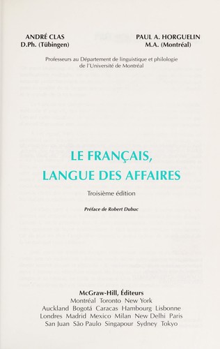 Le français, langue des affaires by André Clas cover
