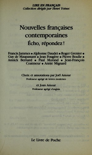 Nouvelles françaises contemporaines : Écho, répondez! by  cover