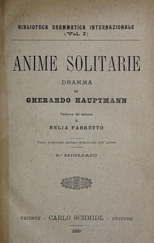 Anime solitarie by Gerhart Hauptmann cover