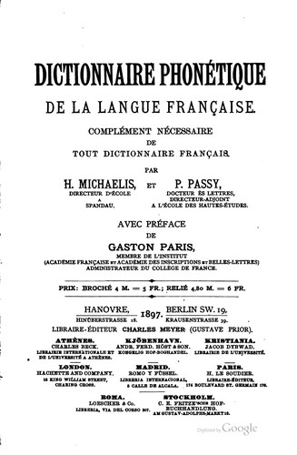 Dictionnaire phonétique de la langue française by Hermann Michaelis, P . Passy, Paul Edouard Passy cover