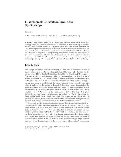 Neutron spin echo spectroscopy