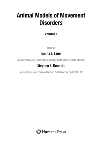 Animal models of movement disorders by Emma L. Lane, S. B. Dunnett cover