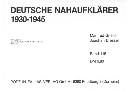 Deutsche Nahaufklärer 1930-1945 by Manfred Griehl cover
