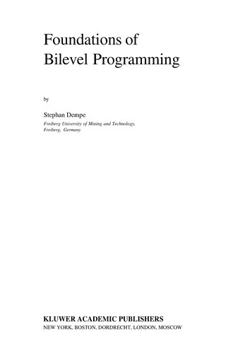 Foundations of bilevel programming by Stephan Dempe cover