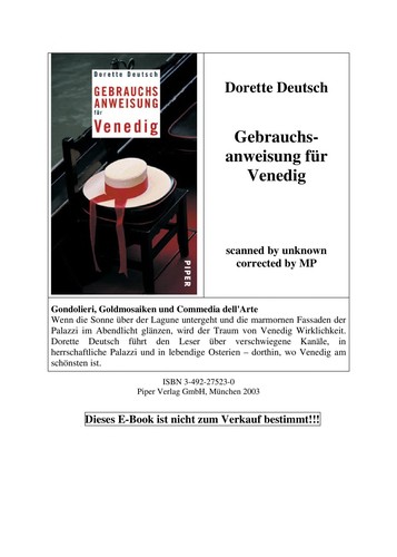 Gebrauchsanweisung fu r Venedig by Dorette Deutsch cover