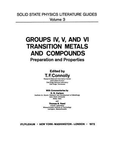 Groups IV, V, and VI Transition Metals and Compounds