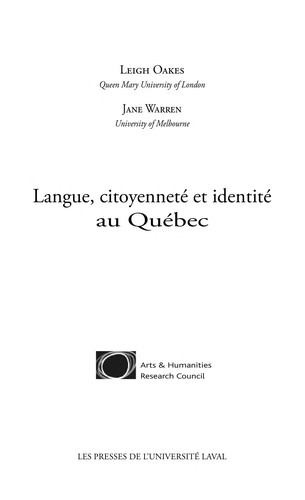 Langue, citoyenneté et identité au Québec by Leigh Oakes cover