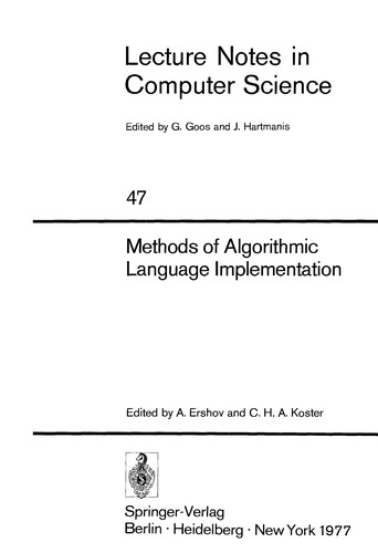 Methods of algorithmic language implementation by Symposium on Methods for the Implementation of Algorithmic Languages (1975 Novosibirsk, Russia) cover
