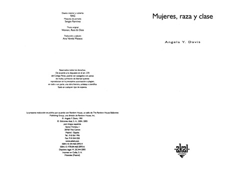 Mujeres, Raza Y Clase (Cuestiones De Antagonismo)