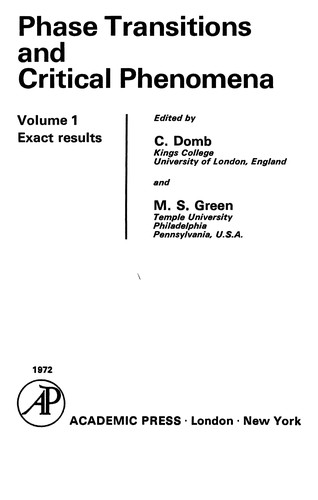 Phase transitions and critical phenomena vol. 1