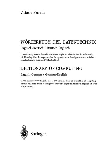 Wörterbuch der Datentechnik/Dictionary of Computing by Vittorio Ferretti cover