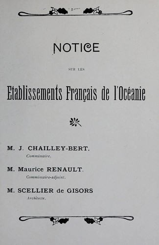 Notice sur les établissements français de l'Océanie by Joseph Chailley-Bert cover