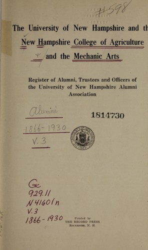 University of New Hampshire and the New Hampshire College of Agriculture and the Mechanic Arts