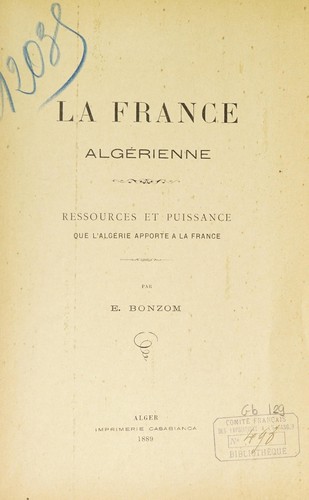 La France algérienne by E. Bonzom cover