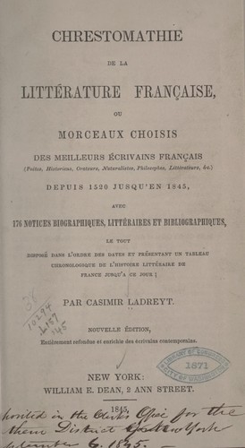 Chrestomathie de la littérature française by Casimir Ladreyt cover