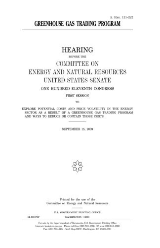 Greenhouse gas trading program by United States Congress, United States Senate, Committee on Energy and Natural Resources cover