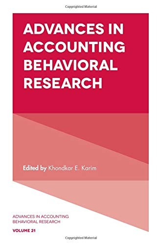 Advances in Accounting Behavioral Research by Khondkar E. Karim cover