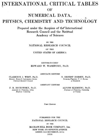 International critical tables of numerical data, physics, chemistry and technology