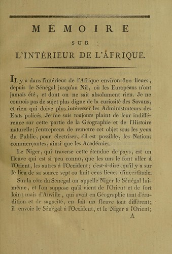 Mémoire sur l'intérieur de l'Afrique by Joseph Jérôme Le Français de Lalande cover