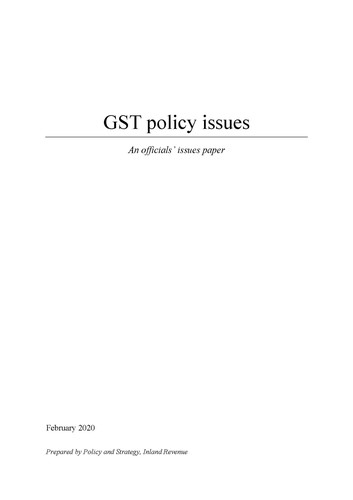 GST policy issues:An officials' issues paper