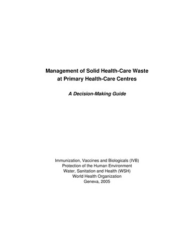 Management of Solid Health-care Waste a Primary Health Care Centres