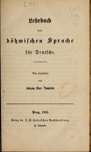 Lehrbuch der böhmischen sprache für Deutsche by Jan Slavomir Tomícek cover