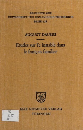Études sur l'e instable dans le franÇais familier