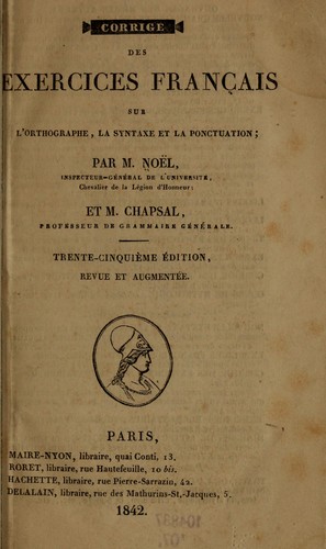 Corrigé des Exercices français sur l'orthographe by François Noel cover