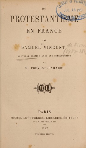 Du protestantisme en France by Jacques Louis Samuel Vincent cover