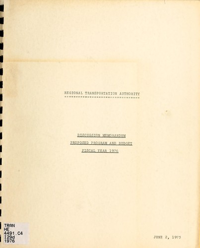 Discussion memorandum by Illinois. Regional Transportation Authority cover