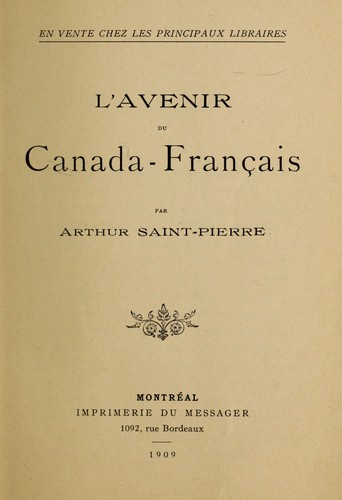 L'avenir du Canada-français by Arthur Saint-Pierre cover
