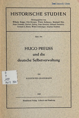 Hugo Preuss und die deutsche Selbstverwaltung by Siegfried Grassmann cover