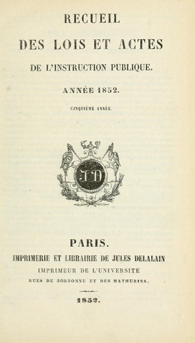 Recueil des lois et actes de l'instruction publique by France cover