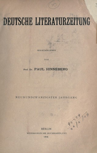 Deutsche Literaturzeitung für Kritik der internationalen Wissenschaft by  cover
