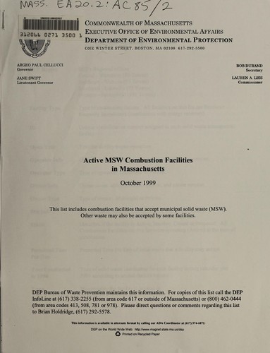 Active MSW combustion facilities in Massachusetts