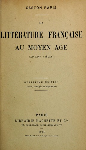 La littérature française au Moyen Âge by Gaston Paris cover