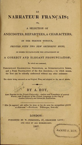 Le narrateur français by Antoine Roy cover
