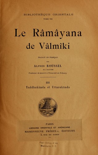 Le Râmâyana de Vâlmâki by Vālmīki cover
