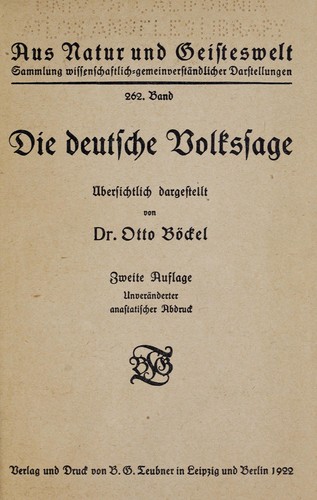 Die Deutsche Volksage by Otto Bo ckel cover