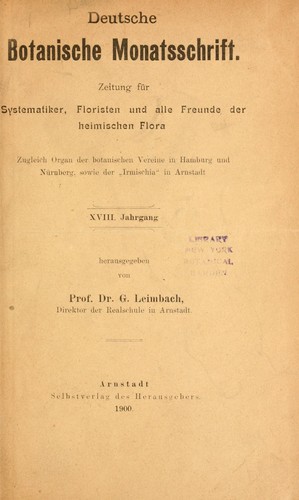 Deutsche botanische Monatsschrift by G. Leimbach cover