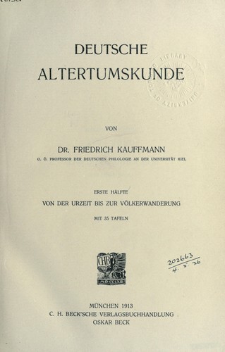 Deutsche Altertumskunde by Kauffmann, Friedrich cover