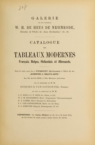 Catalogue des tableaux modernes, Français, Belges, Hollandais, et Allemands by Cornelis François Roos cover